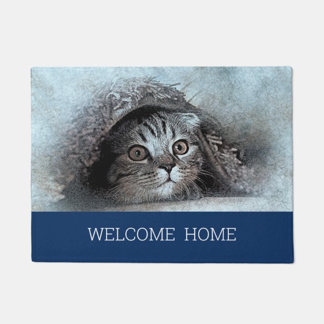 Felpudo Personalizado Foto gato gatito bienvenido hogar az (Anverso)