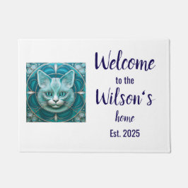Felpudo Personalizado gato Art Nouveau Familia Bienvenida 