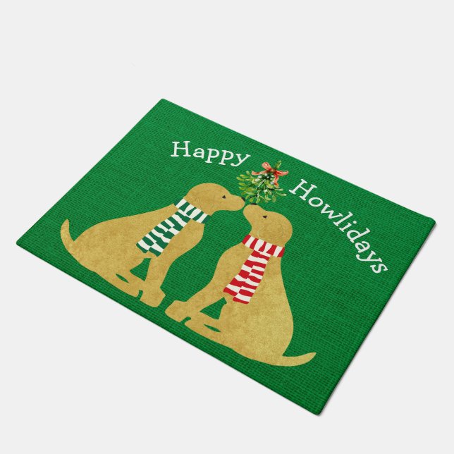 Felpudo Personalizado Golden Retrivers Mistletoe Green Bur (Angular)