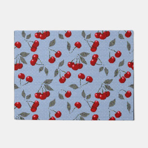 Felpudo Personalizado linda cereza roja berry hojas verdes
