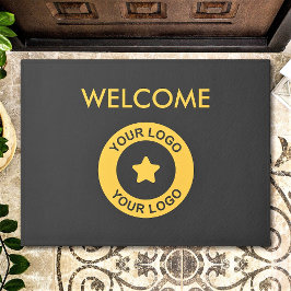 Felpudo Personalizado Logotipo Comercial Bienvenido Gris Y