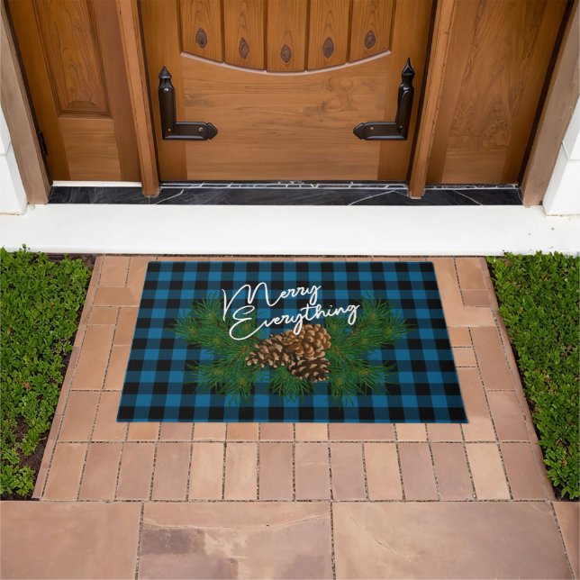 Felpudo Personalizado Merry Everything Blue Black Checks C (Exterior)