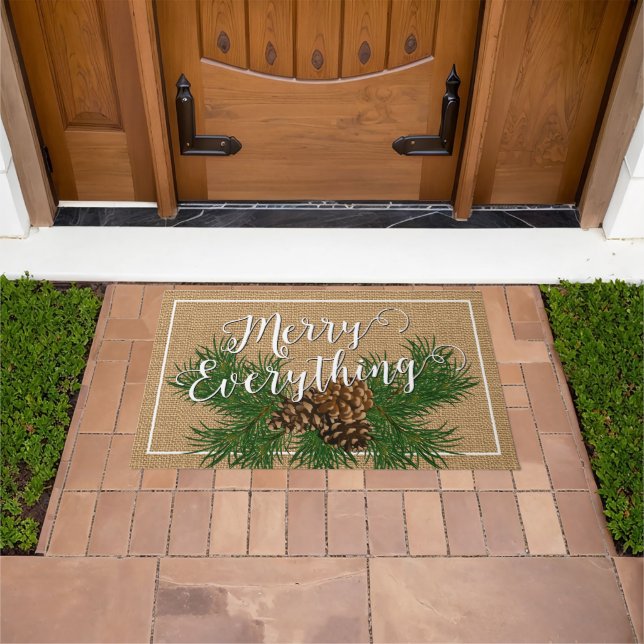 Felpudo Personalizado Merry Todo En La Cabina Burlap Faux (Exterior)