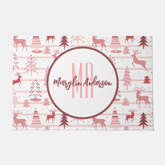 Felpudo Personalizado MONOGRAM REINDEER Y NAVIDAD DE ÁRBOL (Anverso)