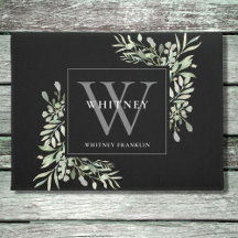 Personalizado Monograma Gris Floral Verde Negro