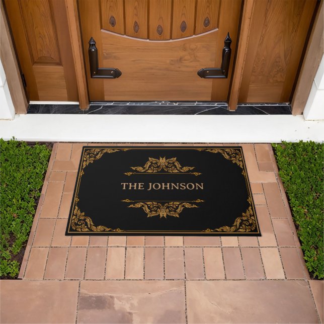 Felpudo Personalizado Monograma moderno Mínimo Marco negro (Exterior)