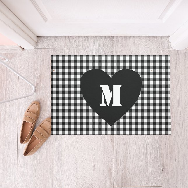 Felpudo Personalizado Monograma Script Corazón Funda negra (Subido por el creador)