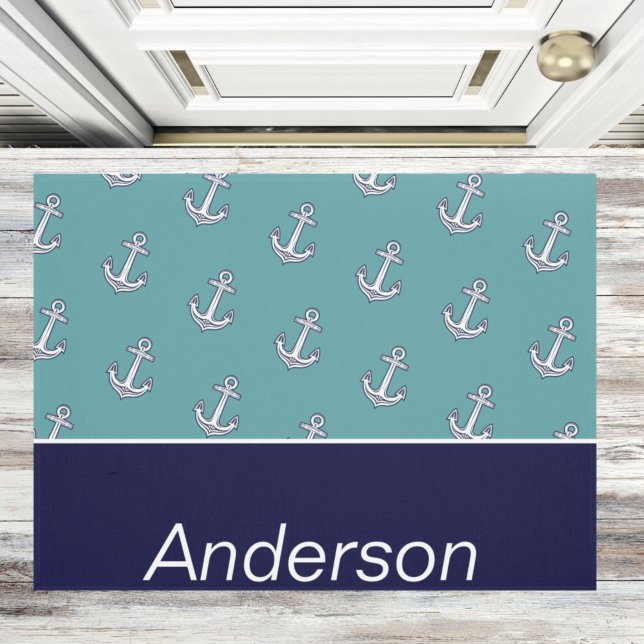 Felpudo Personalizado Nautical Anchor Marina Verde azulada (Subido por el creador)