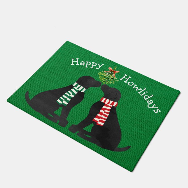 Felpudo Personalizado Navidad Black Labs Mistletoe Green B (Angular)