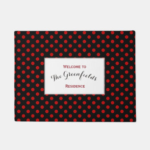 Felpudo Personalizado Polka Dot Fondo negro rojo
