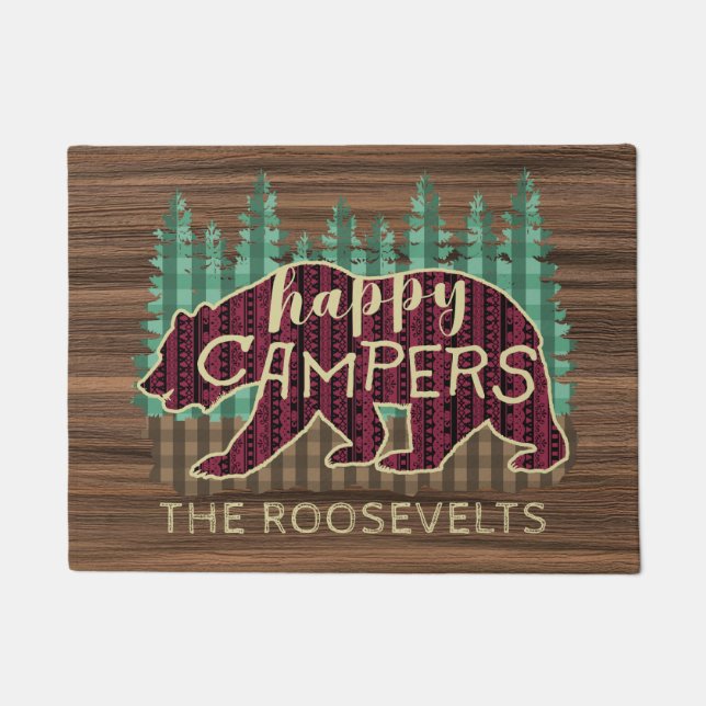 Felpudo Personalizado que acampa del oso de madera rústico (Anverso)