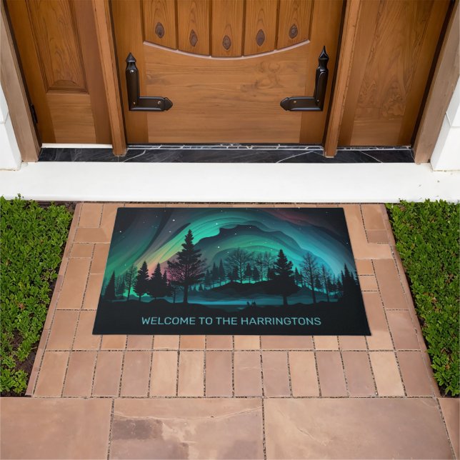 Felpudo Personalizado Texto Aurora Borealis Ilustracion (Exterior)