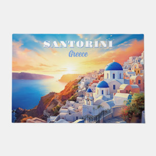 Felpudo Personalizado Texto Santorini Grecia Atardecer