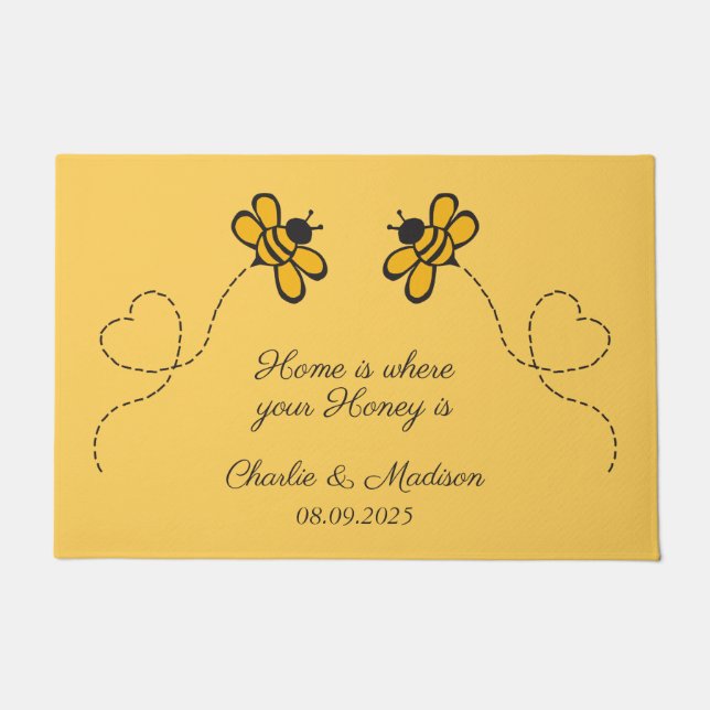 Felpudo Personalizado Textos Feliz Abejas de Amor (Anverso)