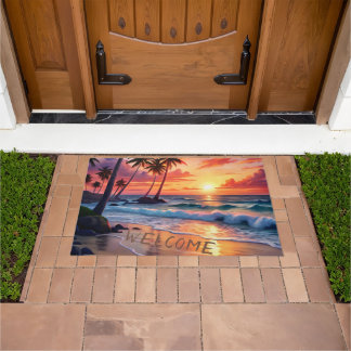 Felpudo Personalizado Tropical Beach Sunset | Arte costero