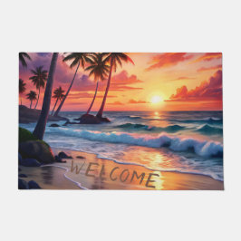 Felpudo Personalizado Tropical Beach Sunset | Arte costero