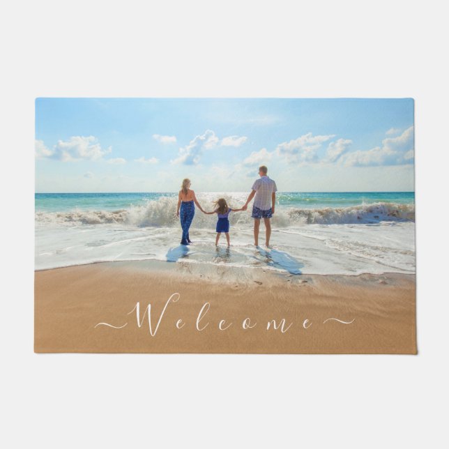 Felpudo Personalizado tu foto con bienvenida de texto (Anverso)