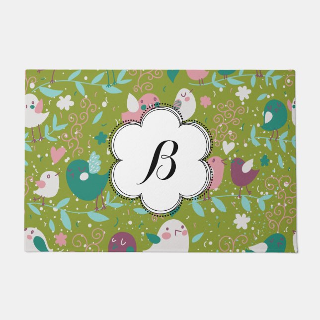 Felpudo Personalizado Whimsy Tweety Birds on Vines Garden (Anverso)