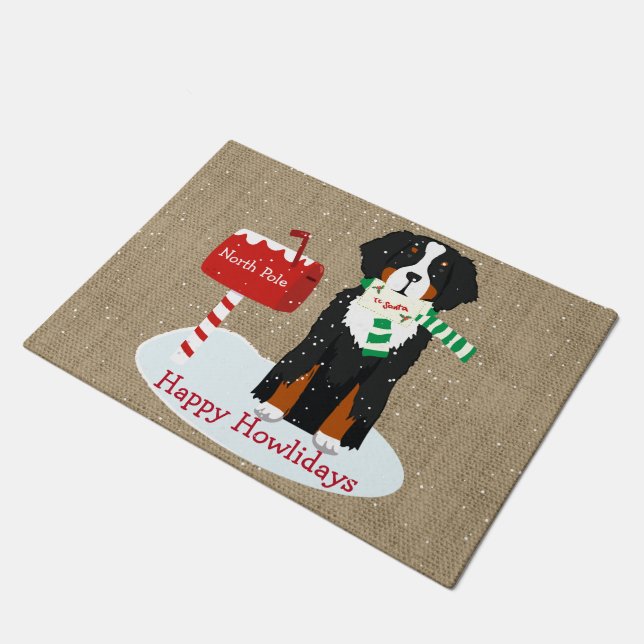 Felpudo Personalizado Xmas Letra Bernese Mt Dog A Santa Bu (Angular)