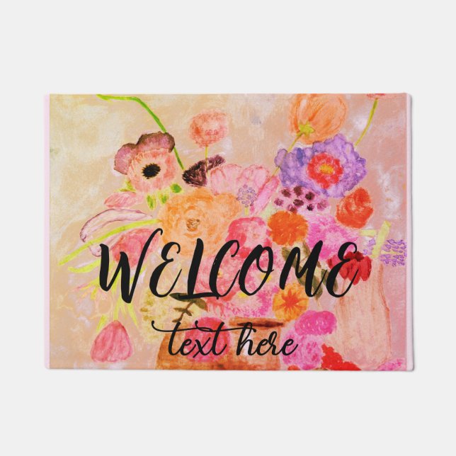 Felpudo Personalizar Doormat de bienvenida floral (Anverso)