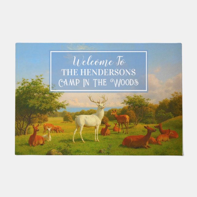 Felpudo Personalizar White Stag Deer Herd Green Meadow (Anverso)