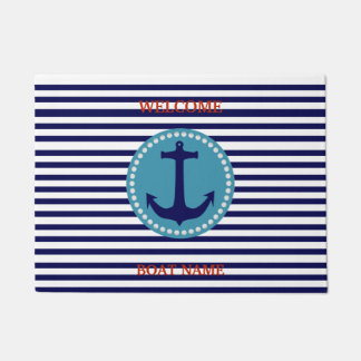 Felpudo Personalize Nautical Blue Welcome Boat Name Stripe