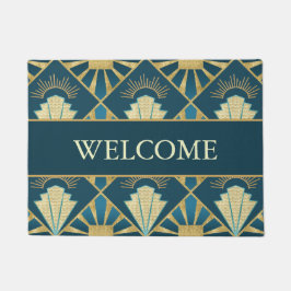 Felpudo Personalized Art Deco Teal & Gold Welcome