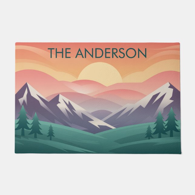 Felpudo Personalized Family Name Sunrise Mountains         (Anverso)