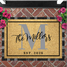 Personalized Last Name Initial Est Year Coir Print