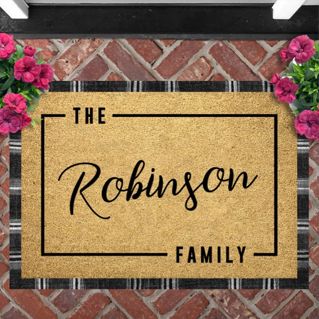Felpudo Personalized Script Family Name Doormat Custom (Minimalist Script Family Name Doormat Personalized Custom Border Welcome Mat Housewarming Gift)