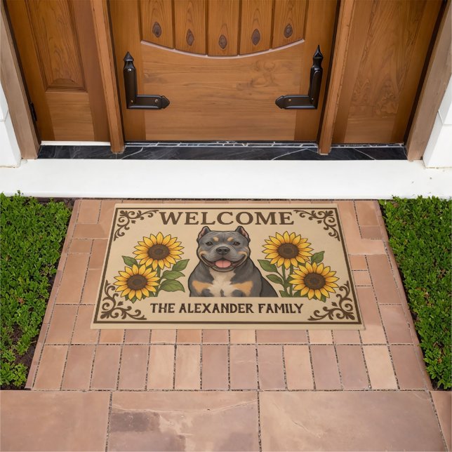 Felpudo Personalized Sunflower American Bully Dog Welcome (Exterior)