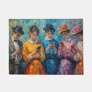 Felpudo Personas del siglo XIX usando smartphones