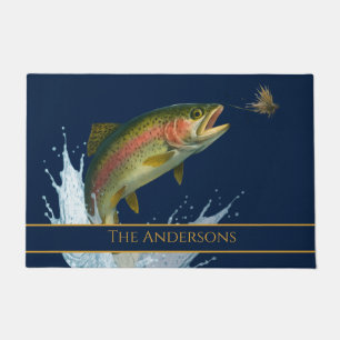 Felpudo Pesca de mosca acuarela trucha de pescado azul mar