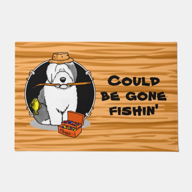 Felpudo Pesca de perro pastor inglés antiguo (gris 1) Dive (Anverso)