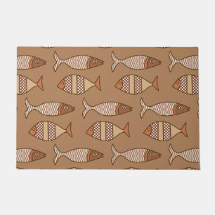 Felpudo Pescado retro moderno, Tan, Beige y Doormat marrón