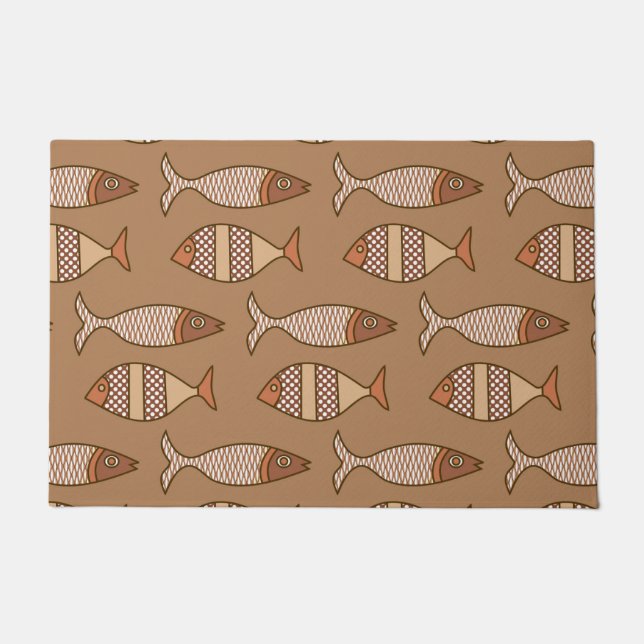 Felpudo Pescado retro moderno, Tan, Beige y Doormat marrón (Anverso)