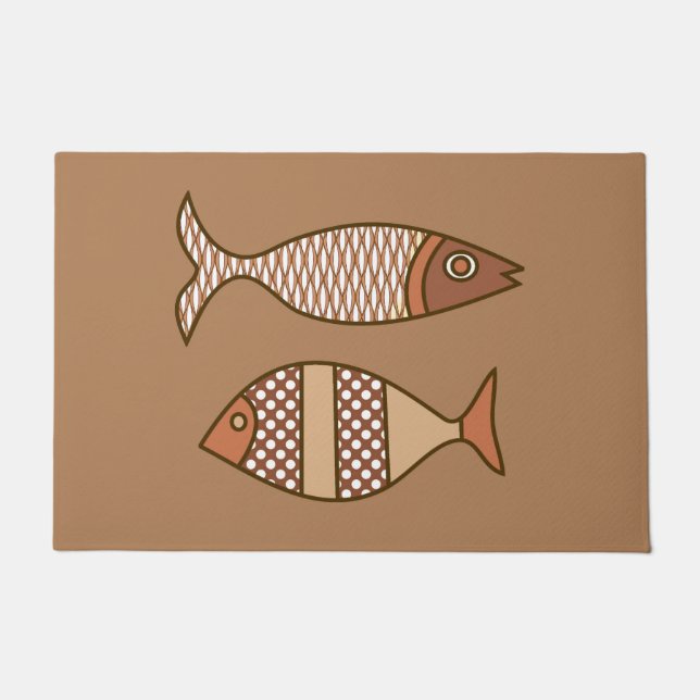 Felpudo Pescado retro moderno, tan, beige y marrón claro (Anverso)