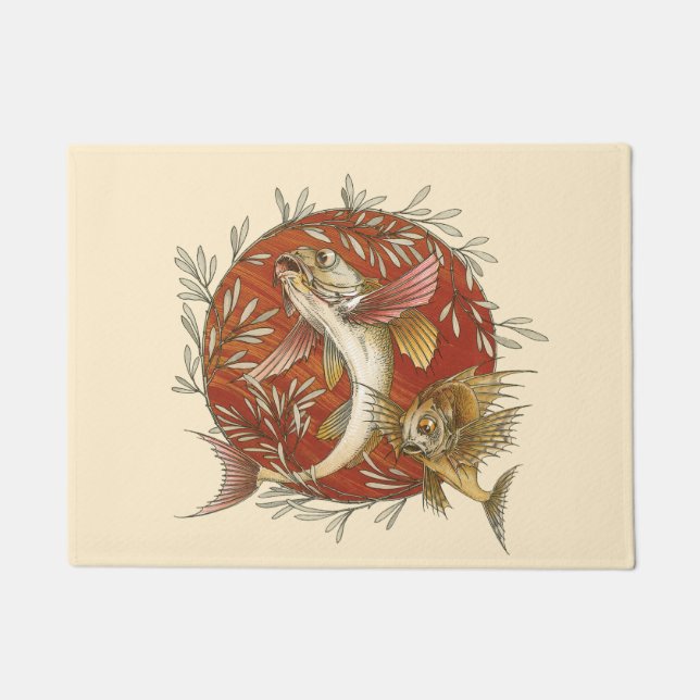 Felpudo Pescado volador japonés y bambú abandonan el arte (Anverso)