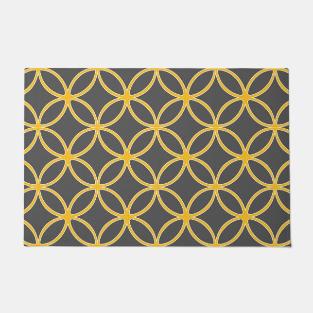 Felpudo Pétalos modernos, ornamentales, amarillo mostaza,  (Anverso)