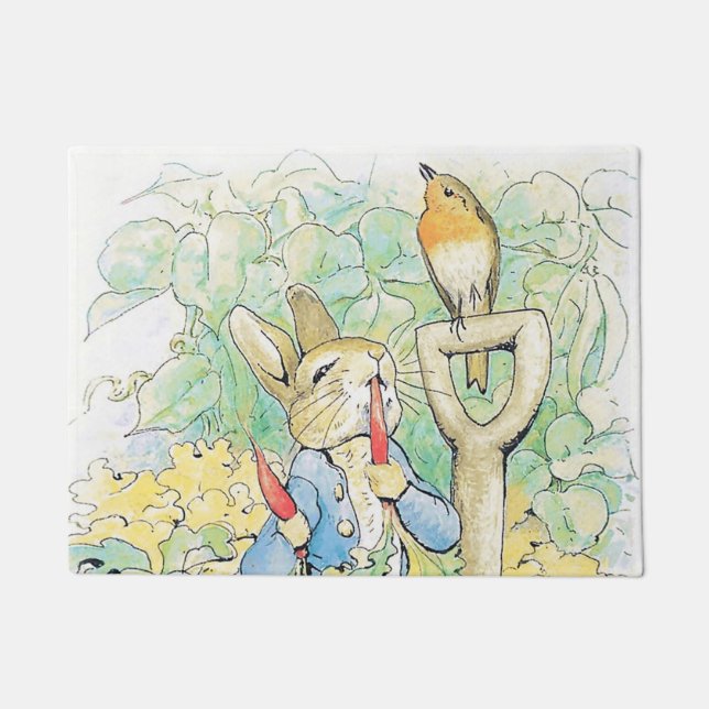 Felpudo "Peter Rabbit se come una zanja" por Beatrix Potte (Anverso)
