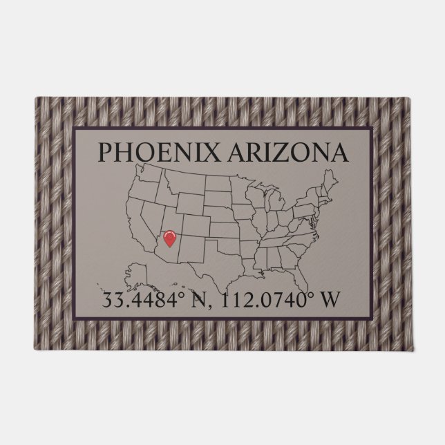 Felpudo Phoenix Arizona Estás Aquí Map Faux Weave (Anverso)