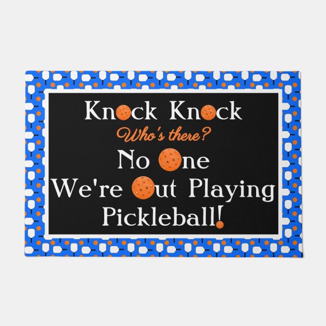 Felpudo Pickleball Entryway Knock Knock Joke Blue Orange (Anverso)