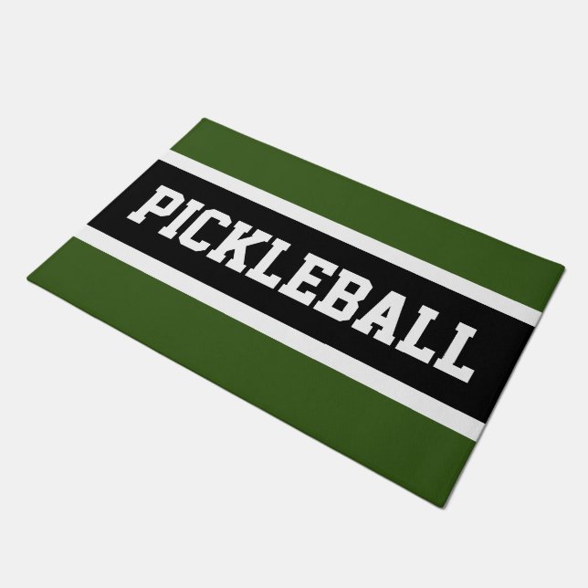 Felpudo PICKLEBALL Fun Athletic Forest Green Black Stripes (Angular)