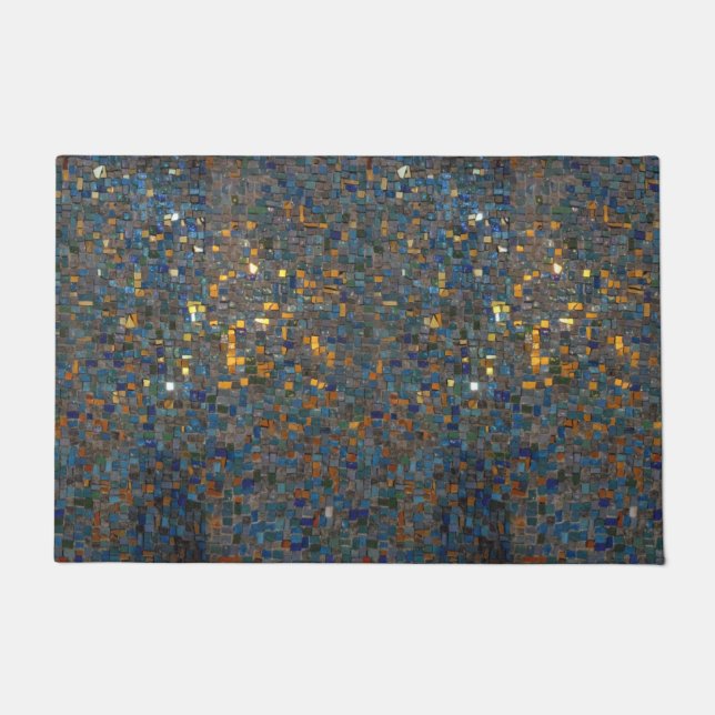 Felpudo Piedras de mosaico en azul y oro (Anverso)