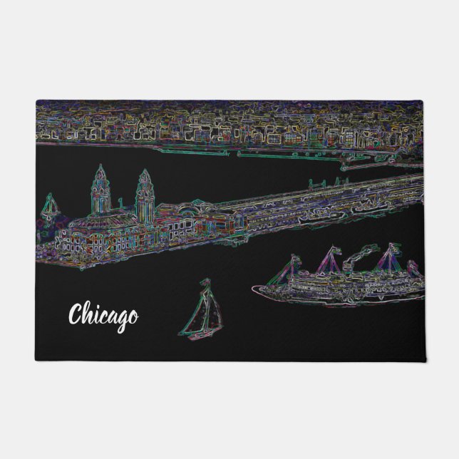 Felpudo Pier de marina Chicago 1920's neon Art Windy City (Anverso)