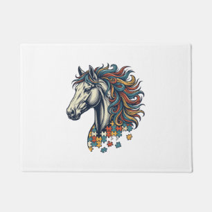 Felpudo Pieza de rompecabezas de caballo colorido grabado
