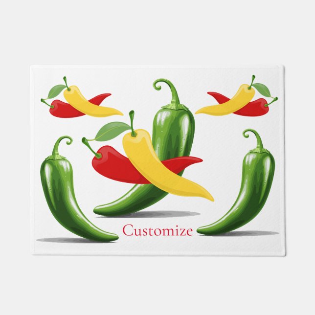 Felpudo Pimiento de chile verde amarillo rojo Thunder_Cove (Anverso)