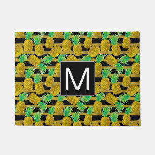 Felpudo Piñas de oro en monograma de las rayas el