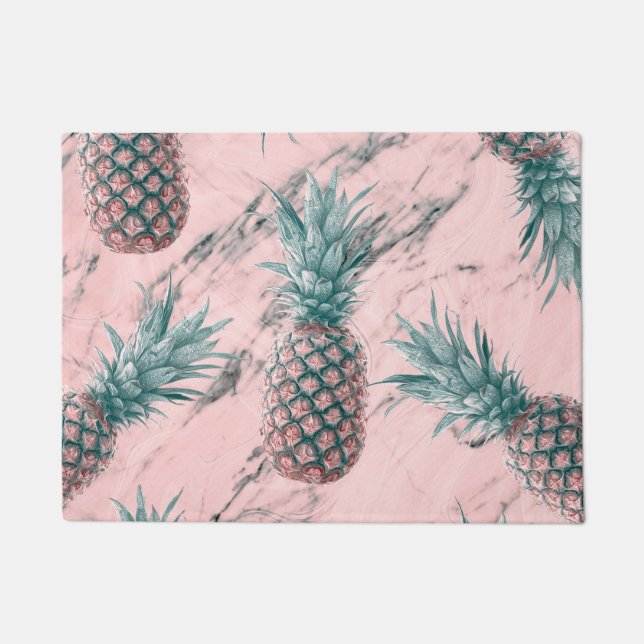Felpudo Pineapple & Pink Marble Swirl Moda tropical modern (Anverso)