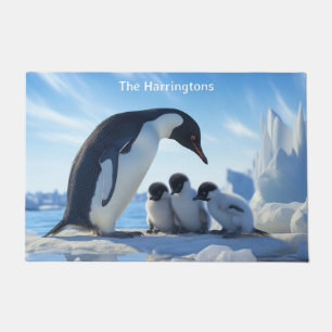 Felpudo Pingüinos de corte de nombre personalizado